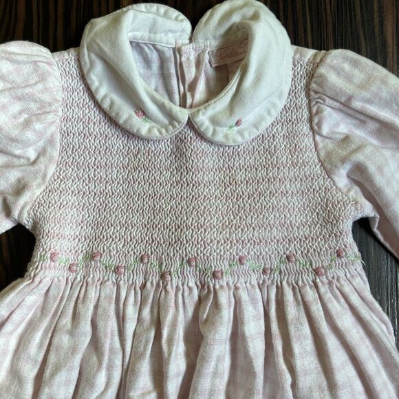 Vintage SOPHIE DESS Girls Smocked Dress Sz 2T Tie Back Pink Pattern Long Sleeve - Picture 2 of 6